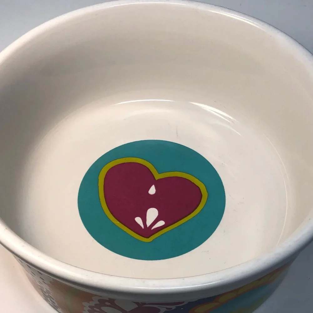 Colorful Ceramic large dog Bowl with retro Heart Design bright colors